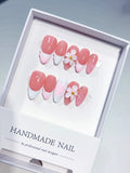 D542 - Medium Pink White Almond French tip Flower Shell