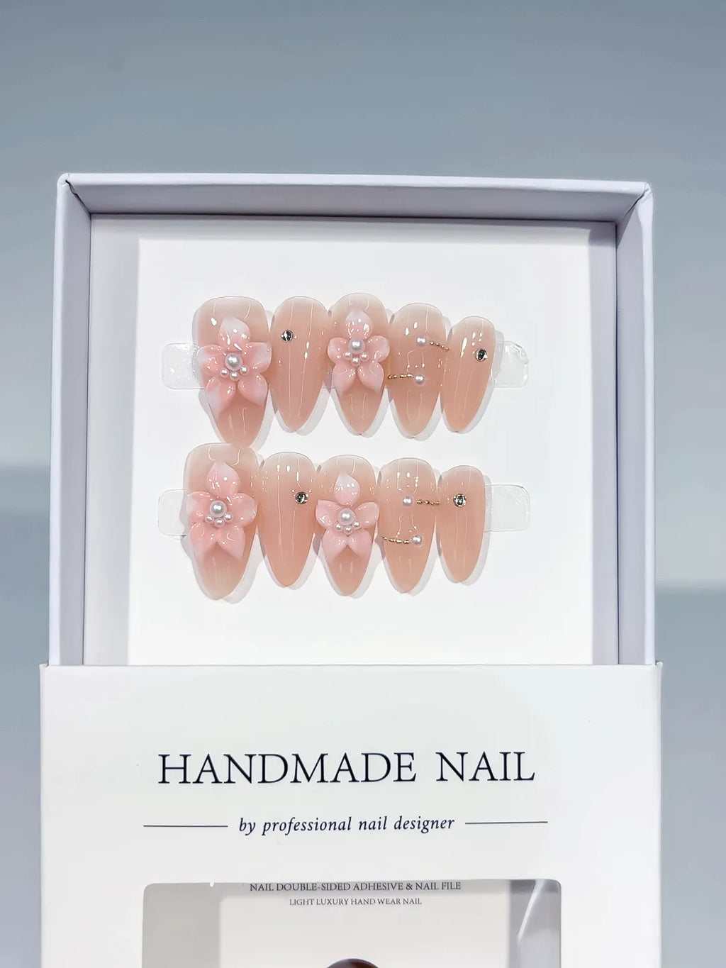D548 - Medium Nude Pink Almond Solid color Flower Pearl