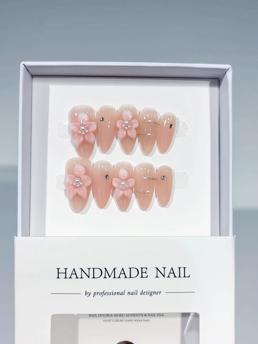 D548 - Medium Nude Pink Almond Solid color Flower Pearl