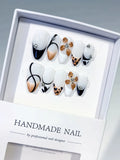D558 - Medium White Black Almond French tip Flower Animal Print