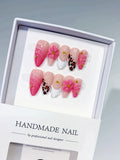 D560 - Medium Pink White Almond French tip Flower Animal Print