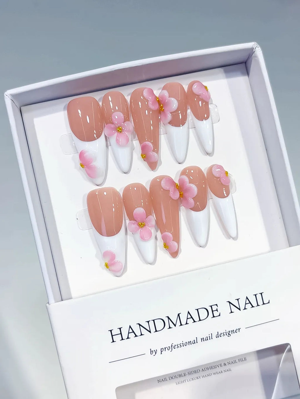 D561 - Long Nude White Stiletto French tip Flower