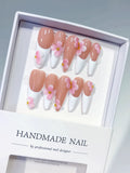 D561 - Long Nude White Stiletto French tip Flower