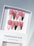 D562 - Long Pink White Stiletto Abstract Flower Animal Print
