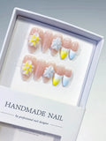 D563 - Medium Nude Yellow Almond French tip Flower