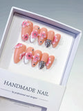 D564 - Medium Nude Pink Almond French tip Flower Rhinestone