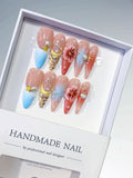 D568 - Long Nude Blue Almond Abstract Flower Shell