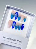 D571 - Medium Nude Blue Almond Ombre Flower Shell