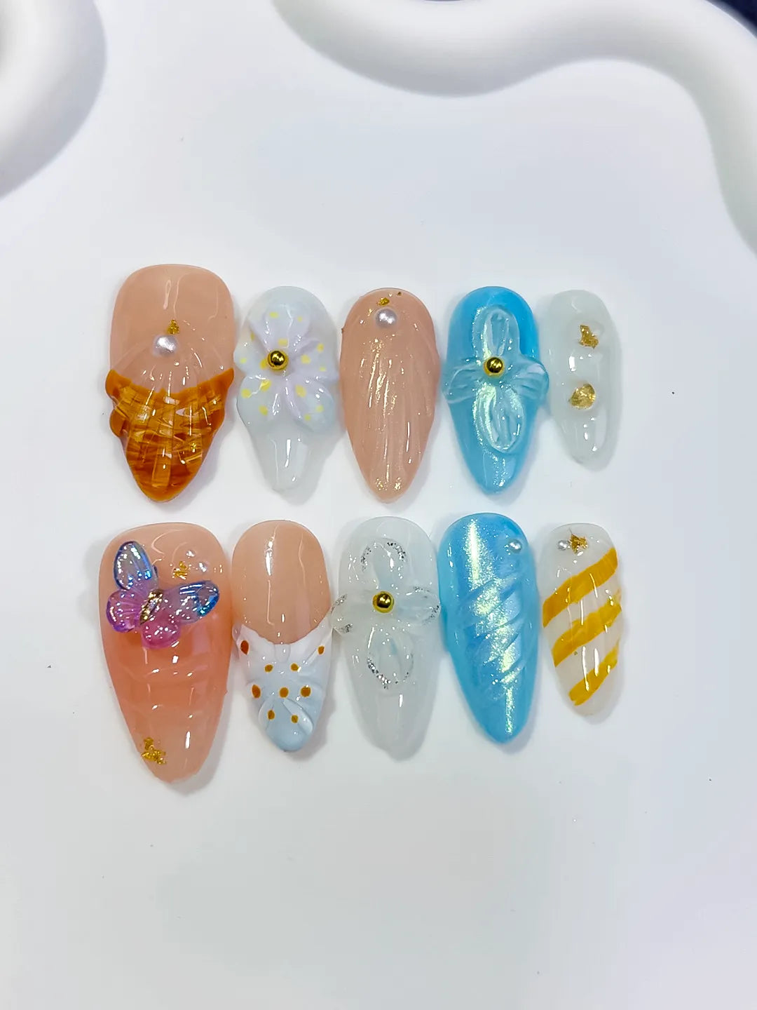 D575 - Medium Nude White Almond Abstract Flower Butterfly