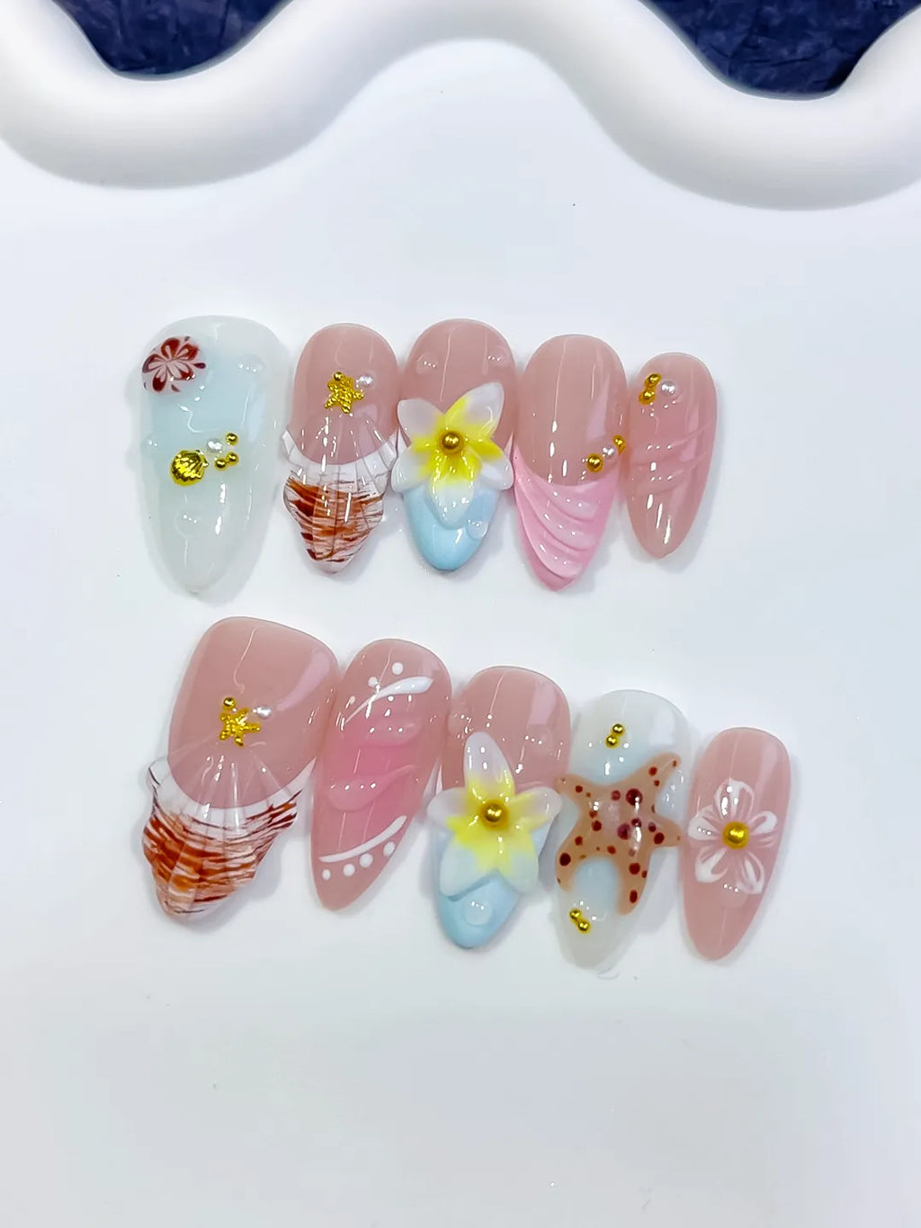 D581 - Medium Pink White Almond Abstract Flower Shell