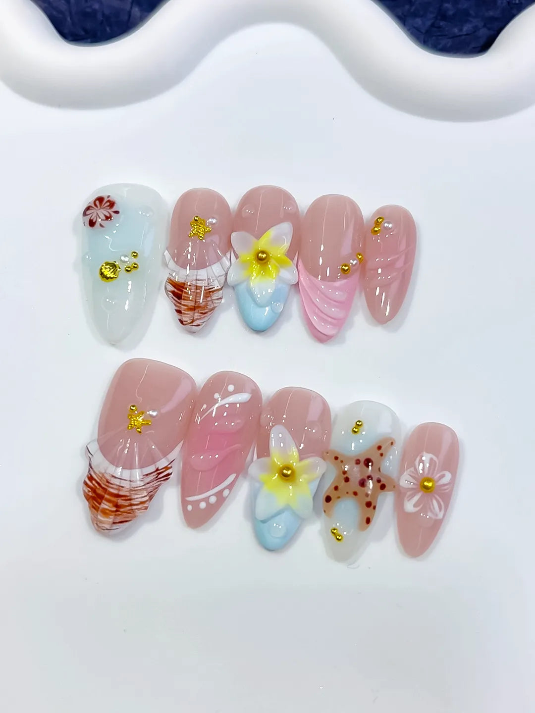 D581 - Medium Pink White Almond Abstract Flower Shell