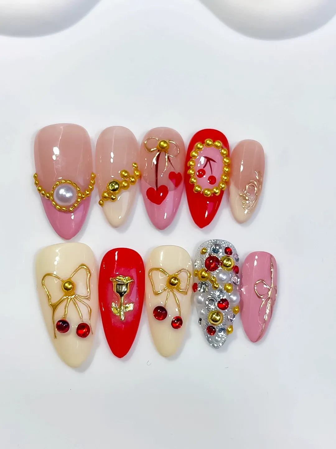 D582 - Medium Pink Red Almond Abstract Heart Cherry