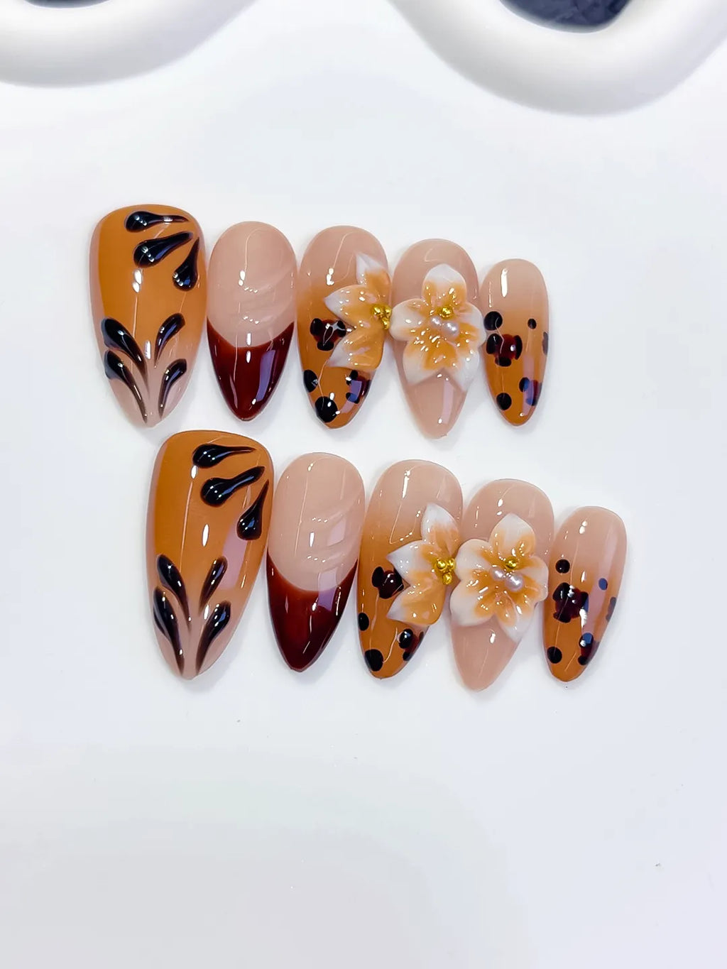 D584 - Medium Brown Red Almond Abstract Flower Animal Print