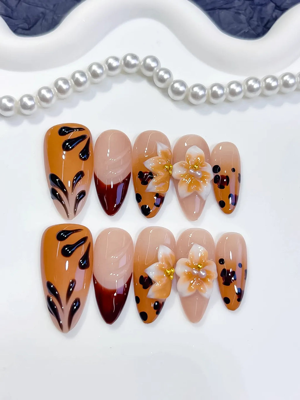 D584 - Medium Brown Red Almond Abstract Flower Animal Print