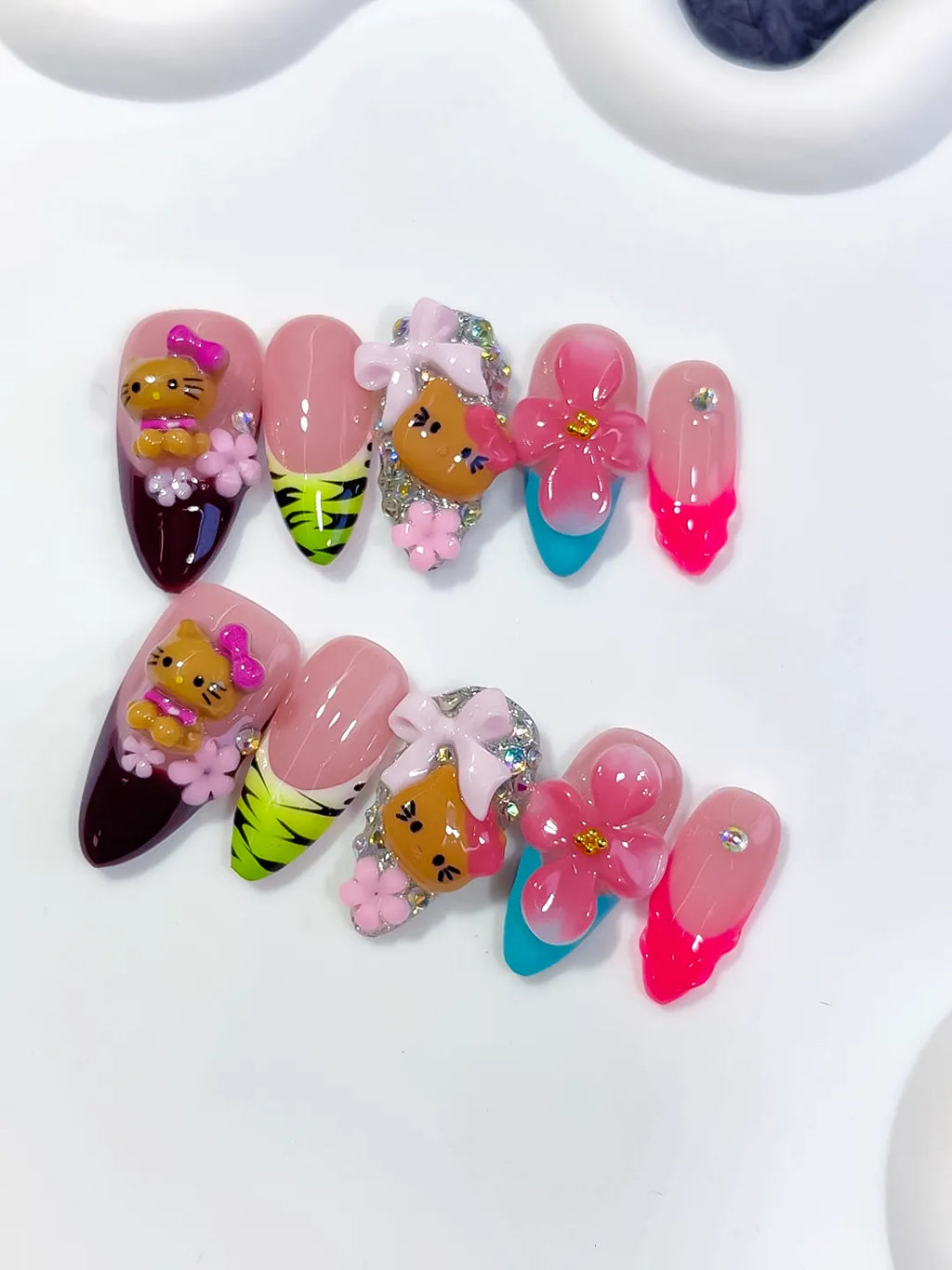 D588 - Medium Pink Black Almond Abstract Flower Character