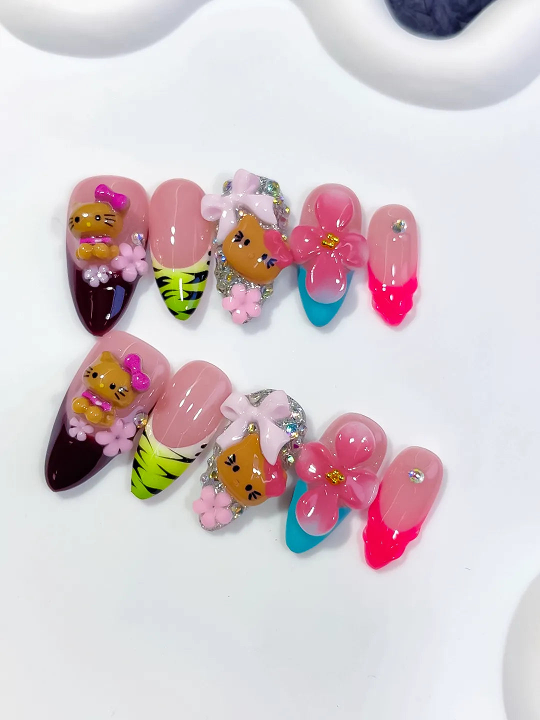 D588 - Medium Pink Black Almond Abstract Flower Character