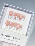 D591 - Medium Nude White Almond French tip Flower