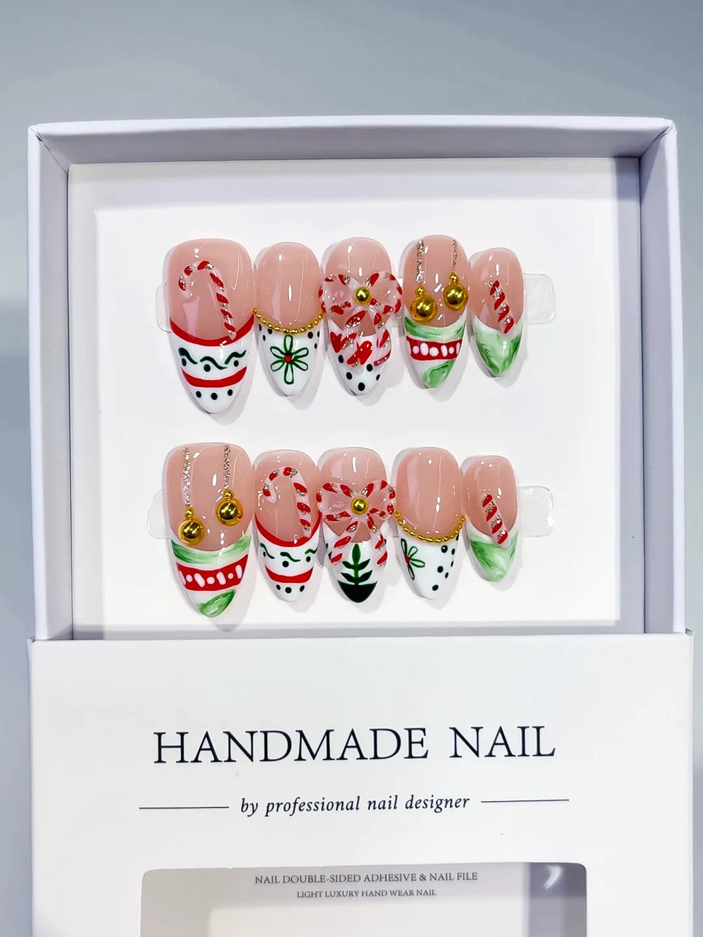 D592 - Medium White Red Almond Abstract Bow Holiday