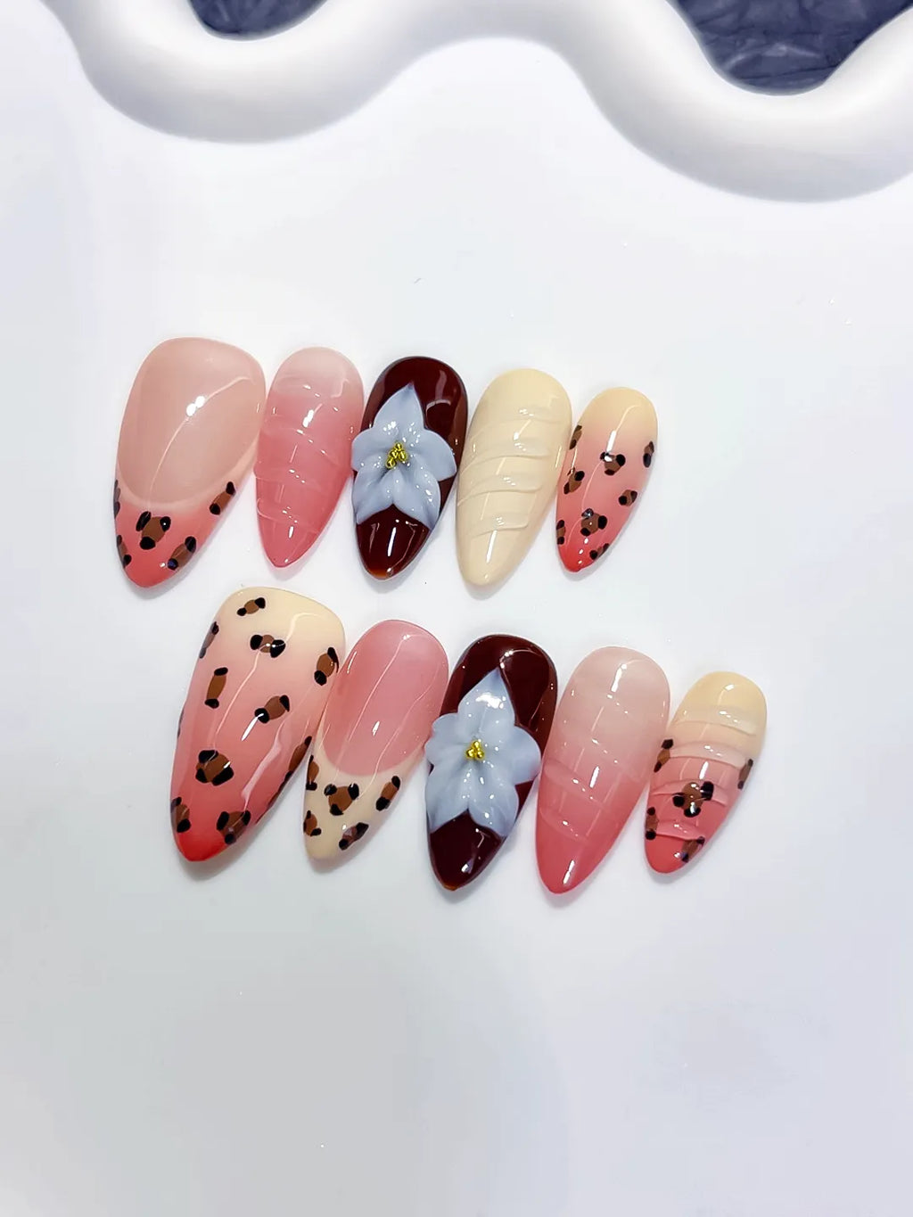 D596 - Medium Pink Red Almond Abstract Flower Animal Print