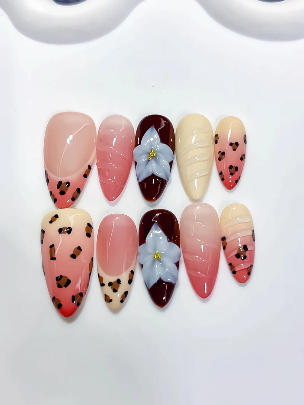 D596 - Medium Pink Red Almond Abstract Flower Animal Print