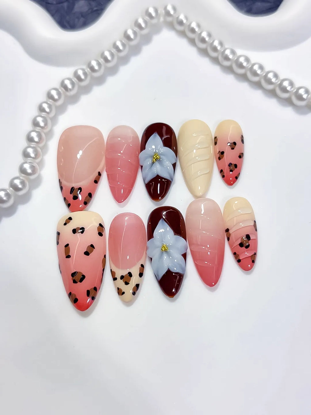 D596 - Medium Pink Red Almond Abstract Flower Animal Print