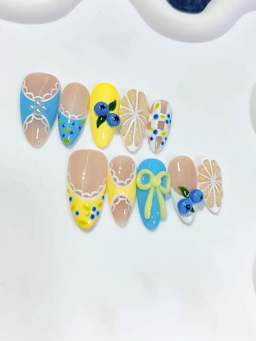 D607 - Medium Nude Yellow Almond Abstract Fruit Bow