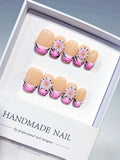 D608 - Short Nude Pink Coffin French tip Flower Animal Print
