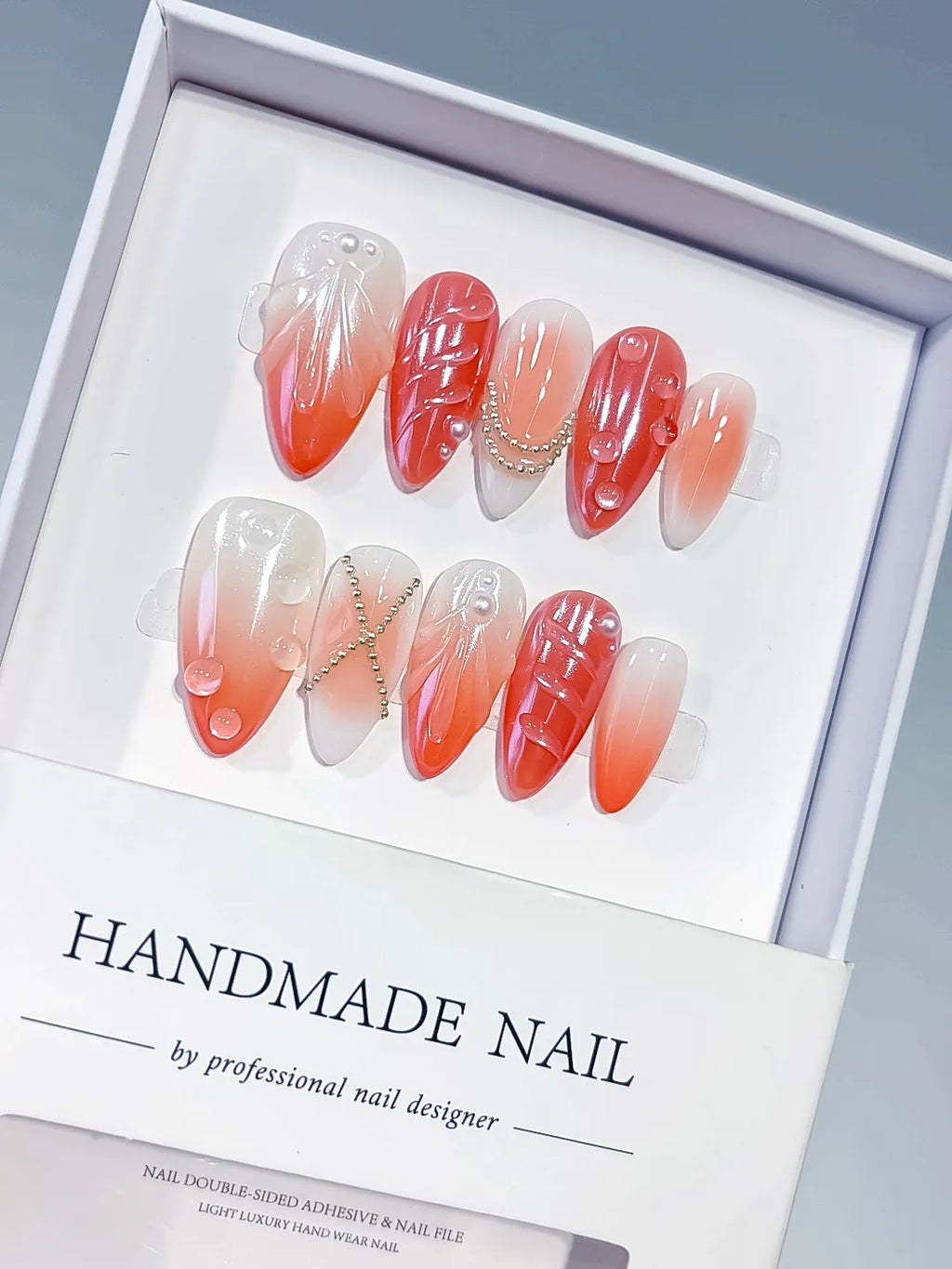 D614 - Medium White Orange Almond Ombre Shell Pearl