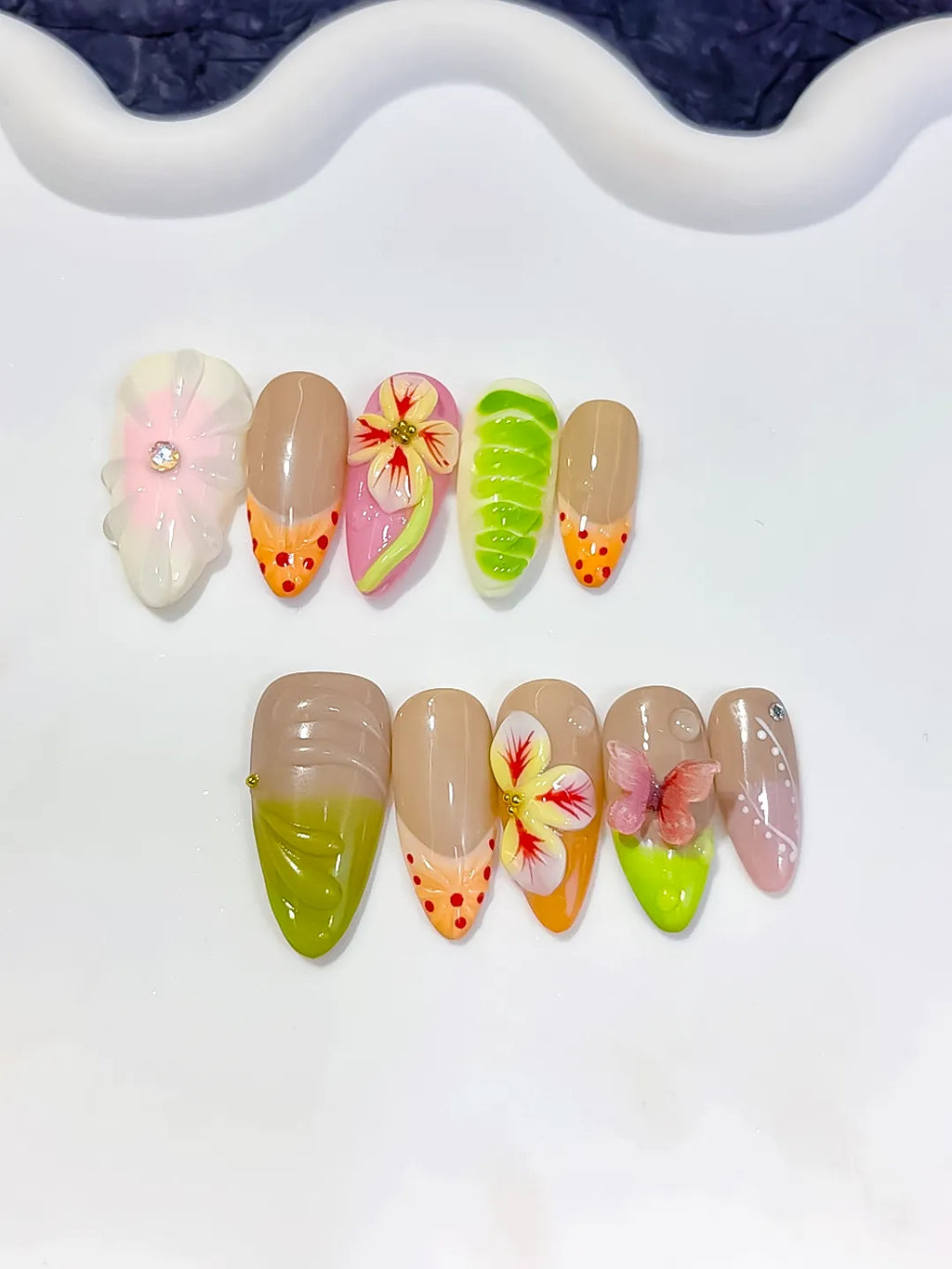 D620 - Medium Nude Green Almond Abstract Flower Fruit