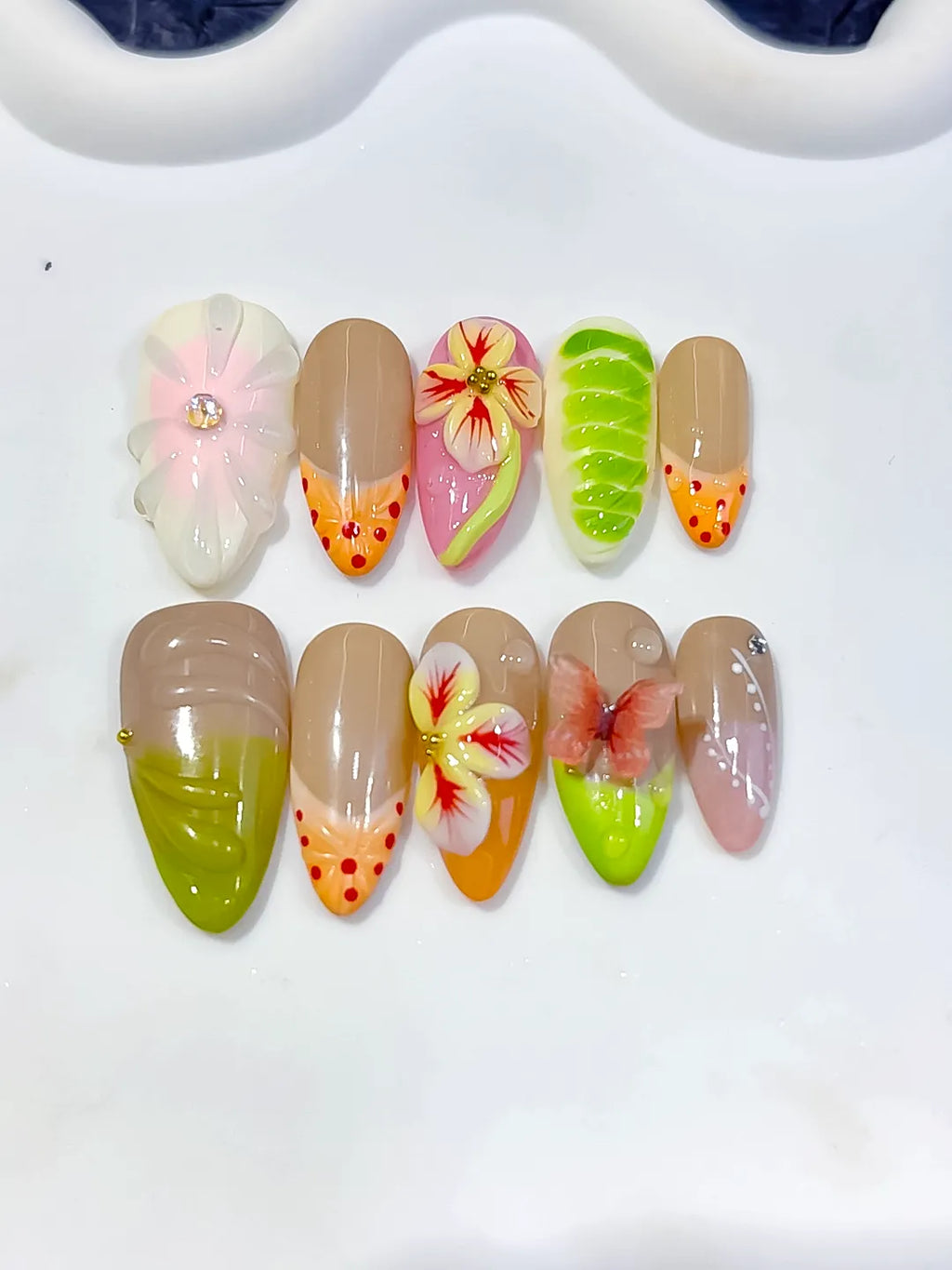 D620 - Medium Nude Green Almond Abstract Flower Fruit