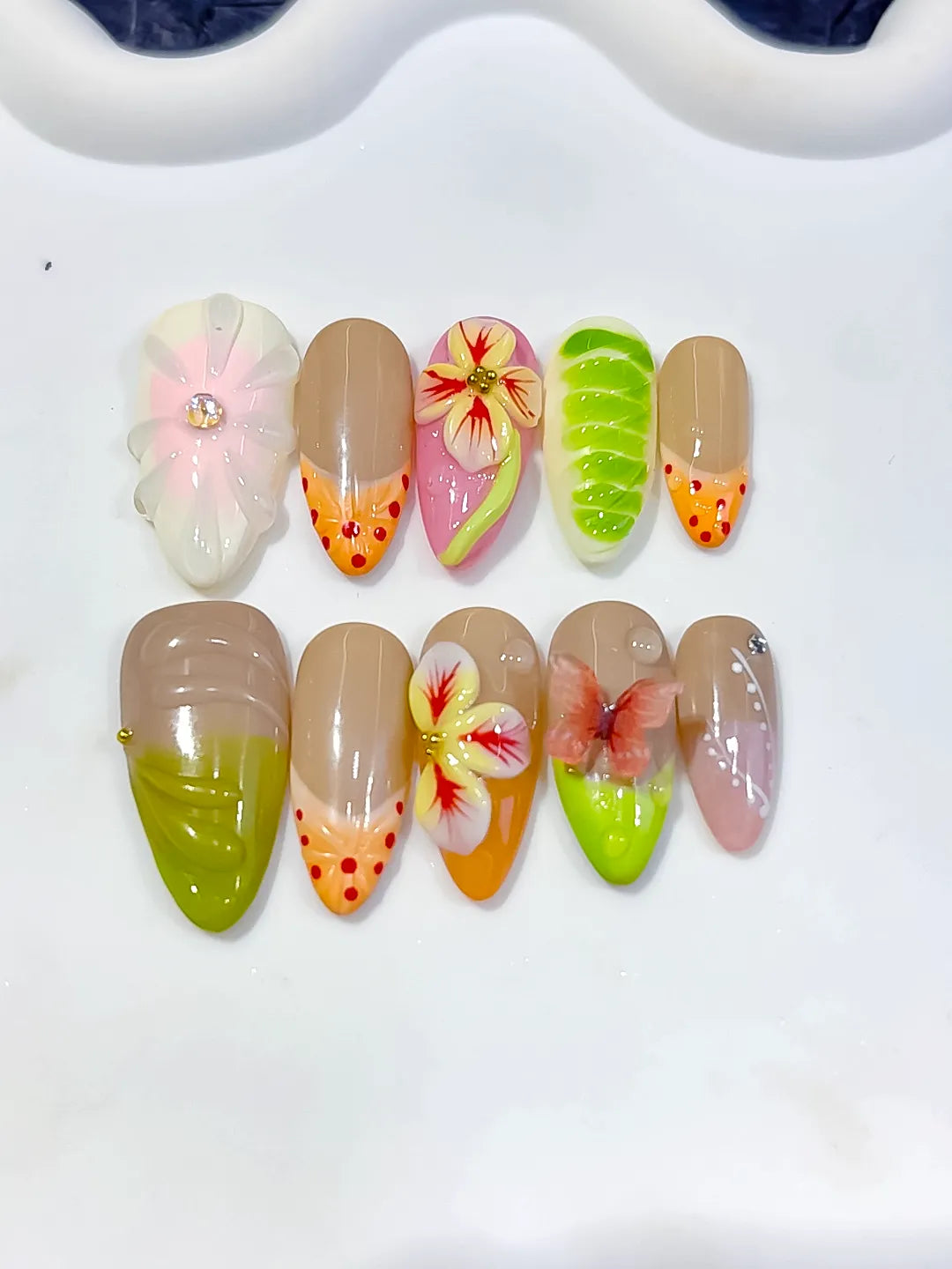 D620 - Medium Nude Green Almond Abstract Flower Fruit