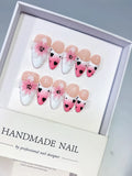 D622 - Medium Pink White Almond French tip Flower Heart