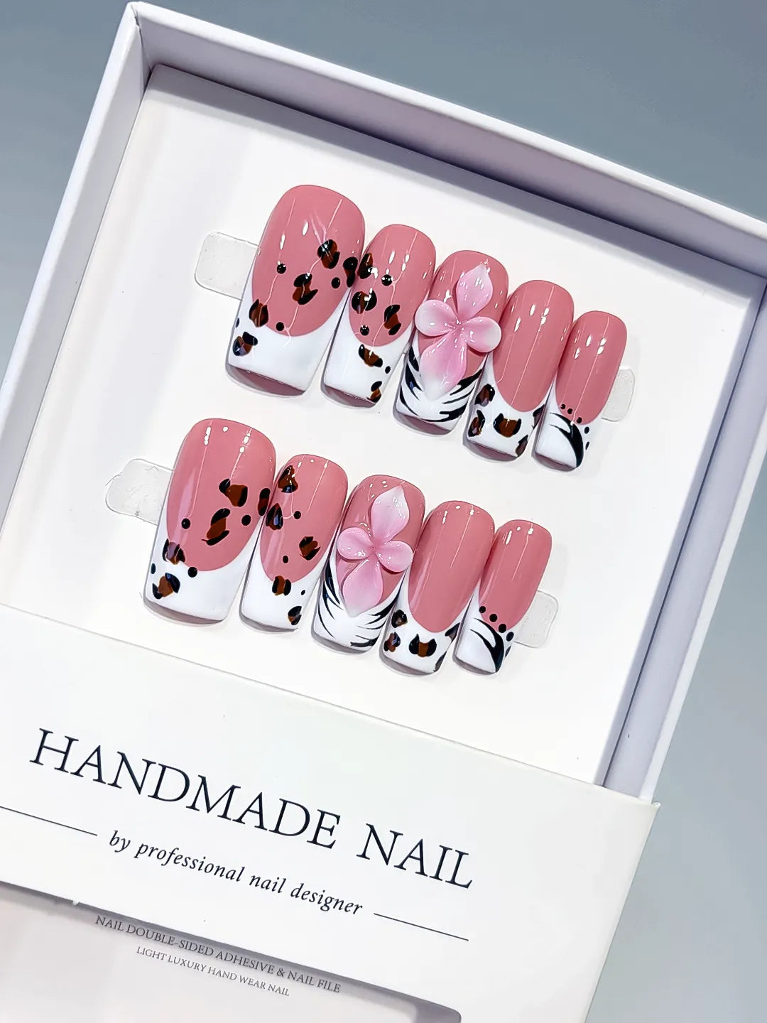 D631 - Medium Pink White Square Abstract Flower Animal Print VibeNailsLab