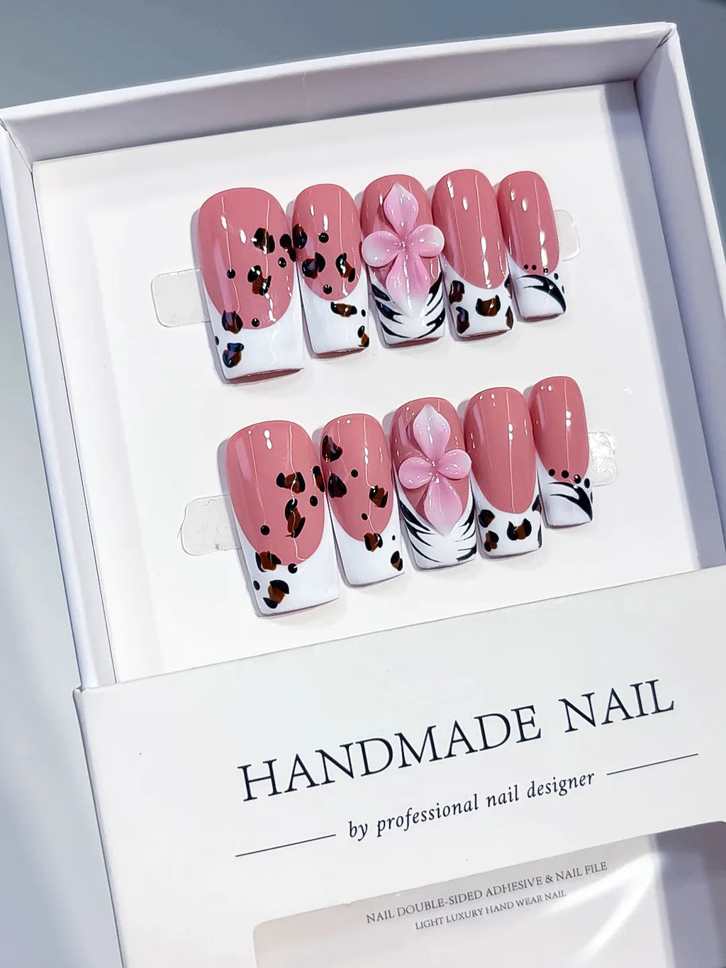 D631 - Medium Pink White Square Abstract Flower Animal Print VibeNailsLab