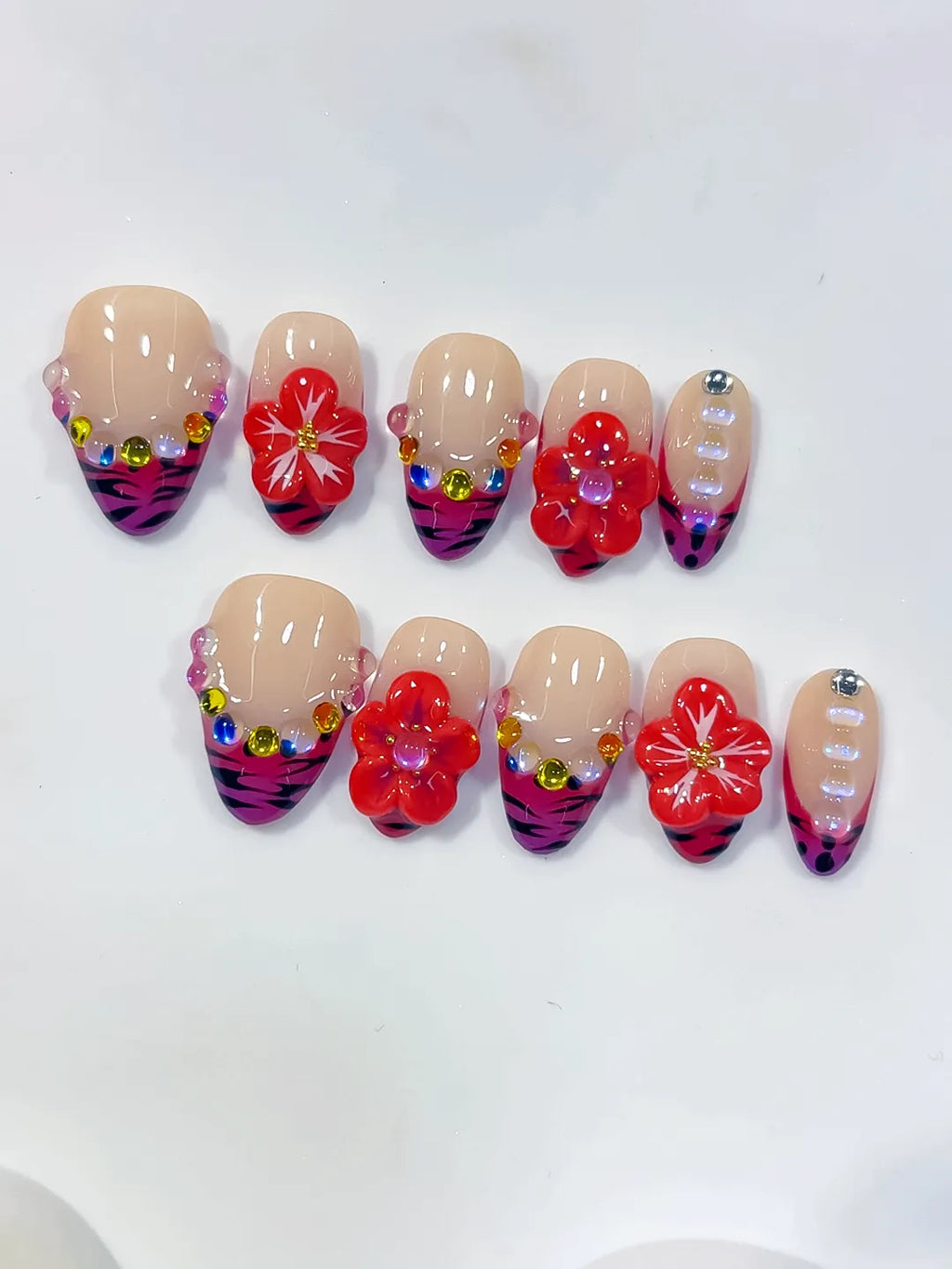 D634 - Short Nude Pink Oval Abstract Flower Animal Print