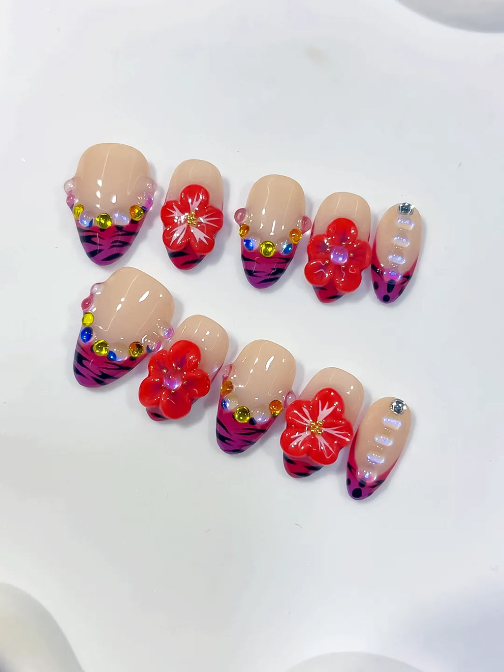 D634 - Short Nude Pink Oval Abstract Flower Animal Print