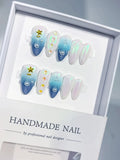 D637 - Medium Blue White Almond Holographic Pearl Star