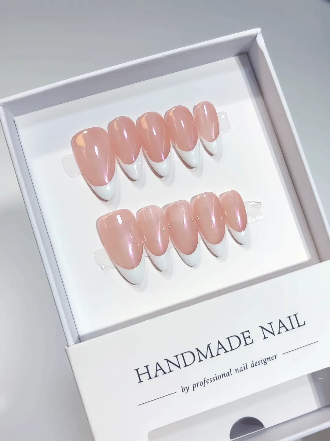 A047 - Medium Pink Multicolor Almond French tip VibeNailsLab
