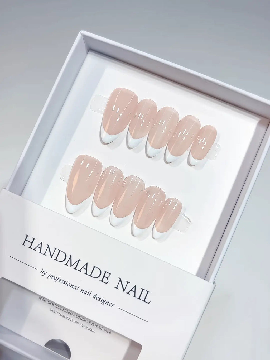 A045 - Medium White Nude Almond French tip VibeNailsLab
