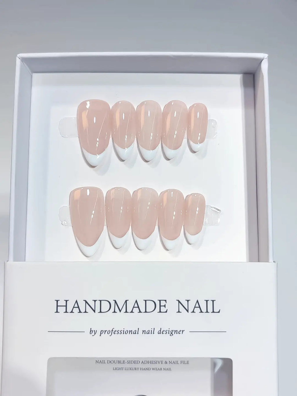 A045 - Medium White Nude Almond French tip VibeNailsLab