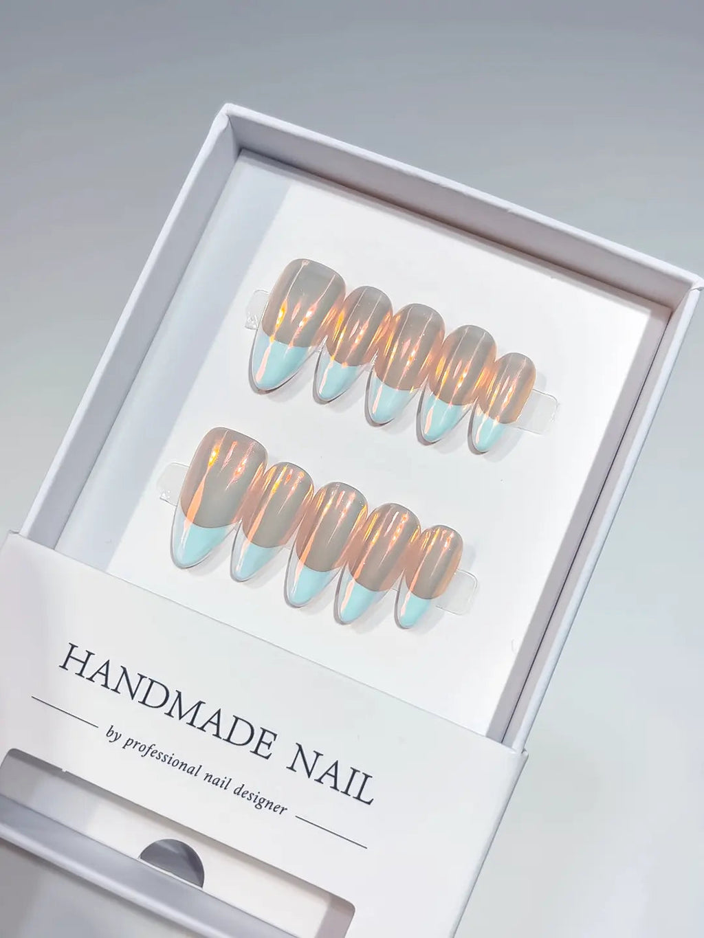 A042 - Medium Blue Multicolor Almond French tip VibeNailsLab