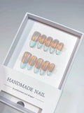 A042 - Medium Blue Multicolor Almond French tip VibeNailsLab