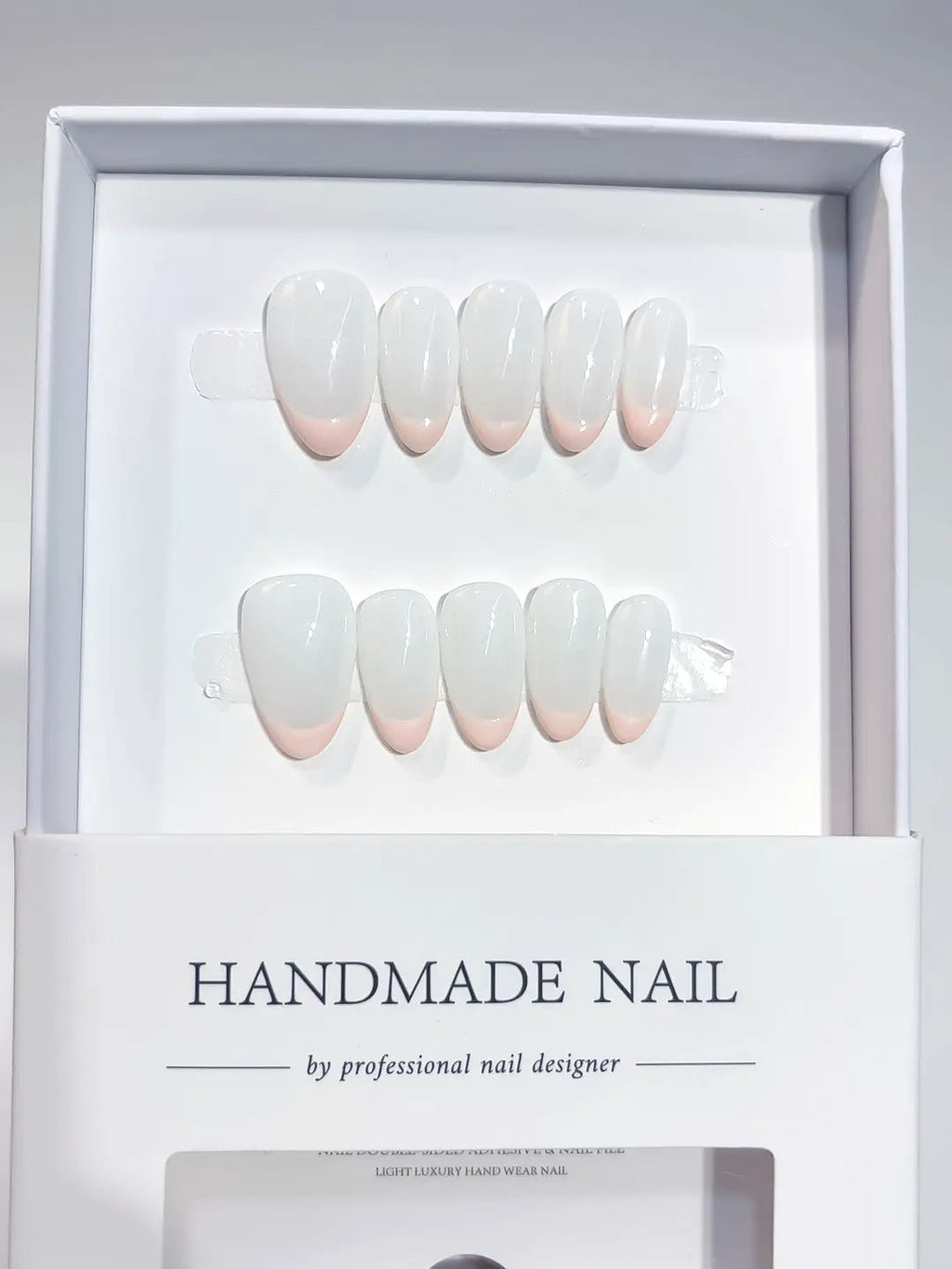 A063 - Short White Pink Almond French tip VibeNailsLab