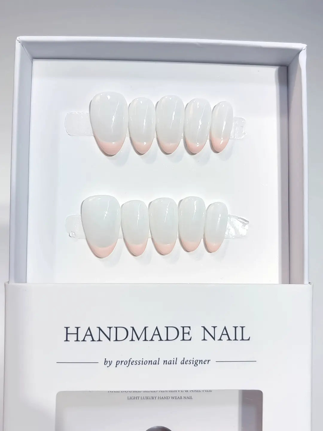 A063 - Short White Pink Almond French tip VibeNailsLab