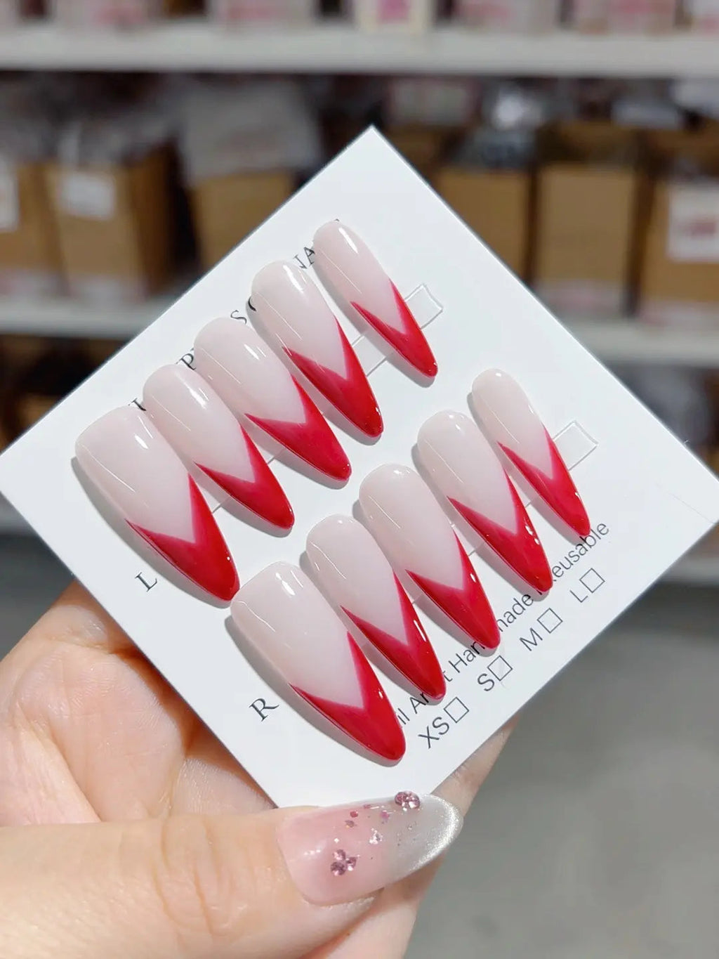 A035 - Long Red Stiletto French tip VibeNailsLab