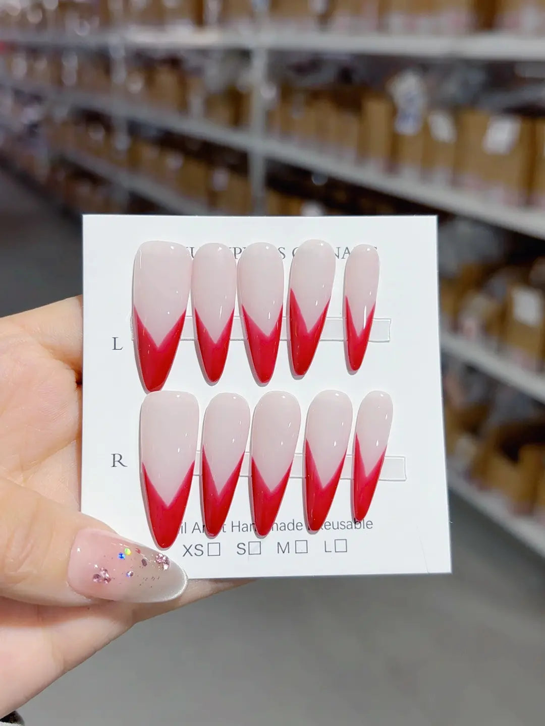 A035 - Long Red Stiletto French tip VibeNailsLab