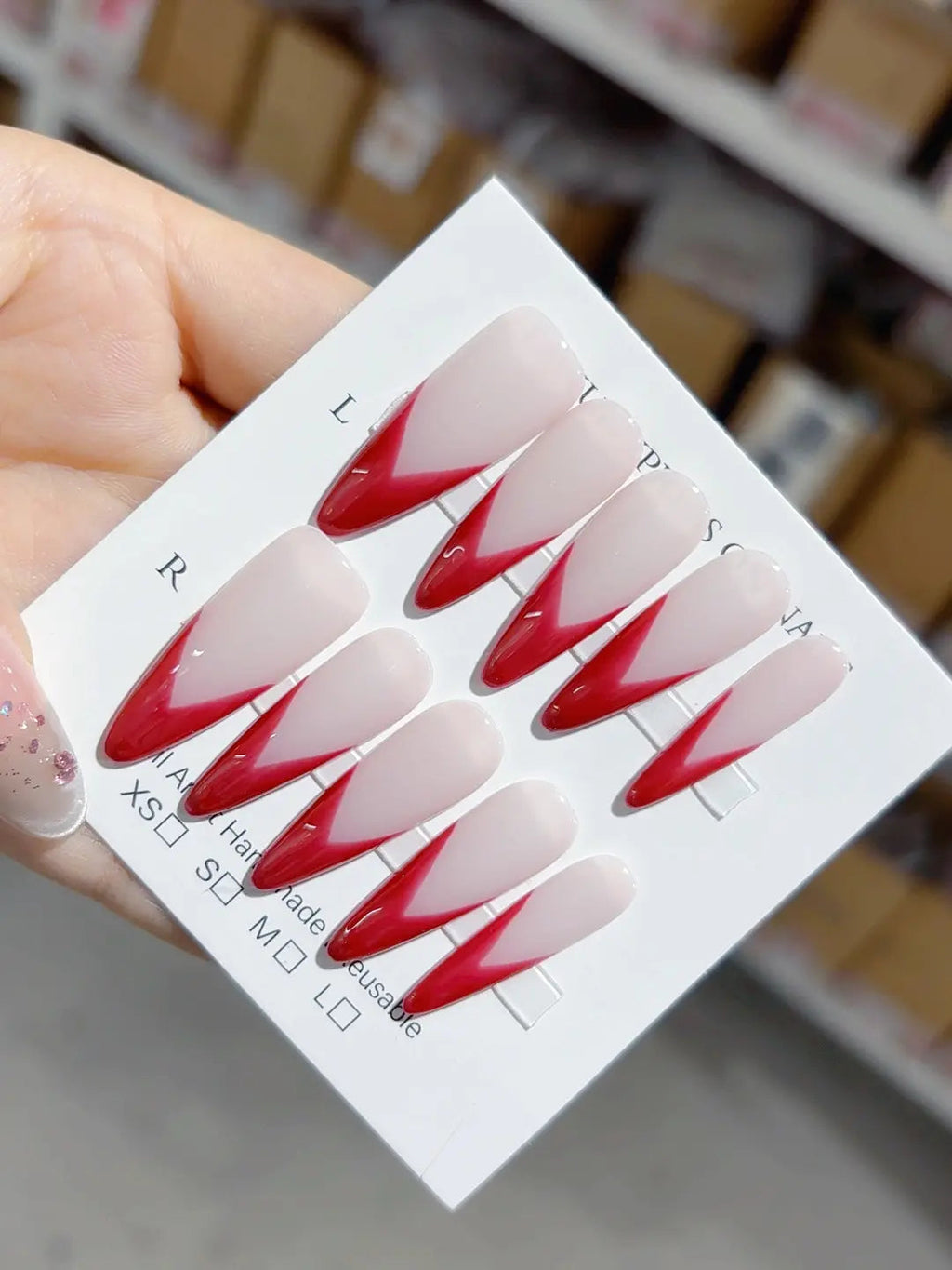 A035 - Long Red Stiletto French tip VibeNailsLab