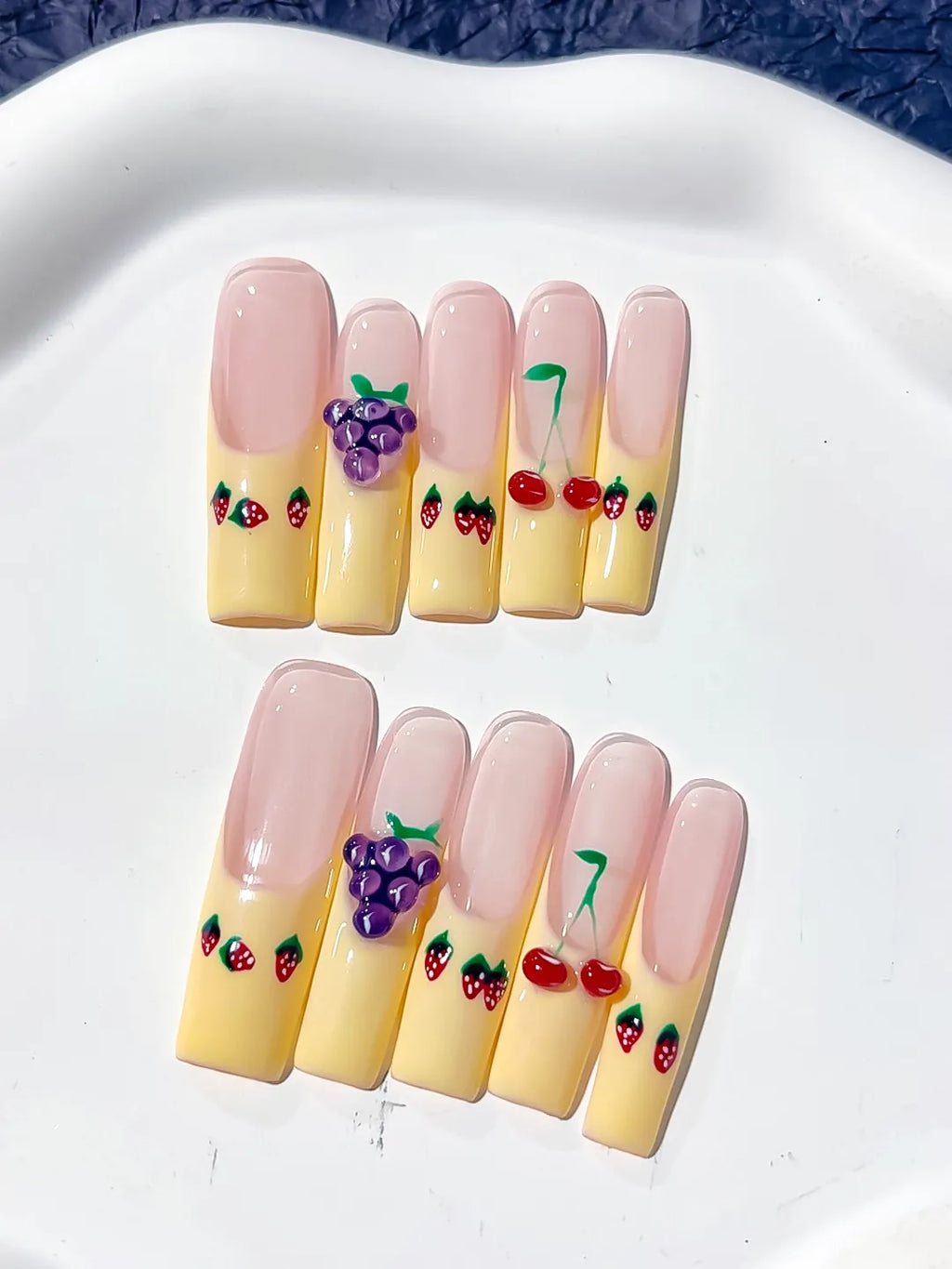 JSA01 - Long Nude Yellow Square Floral Grape Cherry