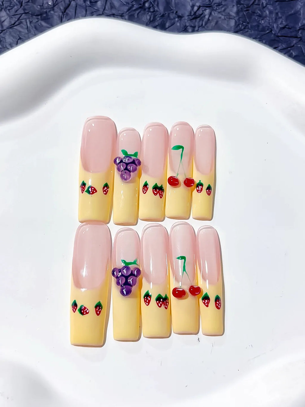 JSA01 - Long Nude Yellow Square Floral Grape Cherry