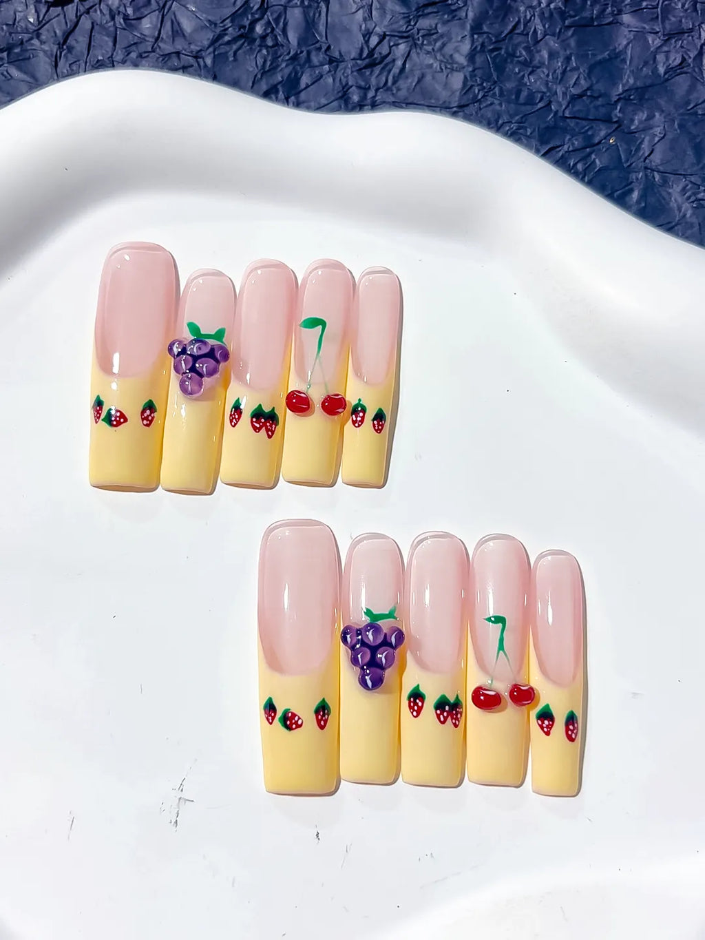 JSA01 - Long Nude Yellow Square Floral Grape Cherry